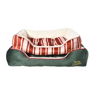 Christmas Design Pet Supplies Custom Dog Luxury Sofa Washable Warm Cushion Striated Plush Cat Bed