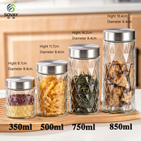 Pot en verre cylindrique gaufré, couvercle hermétique en acier inoxydable, pot en verre transparent pour le stockage des pâtes, des grains de café, des céréales