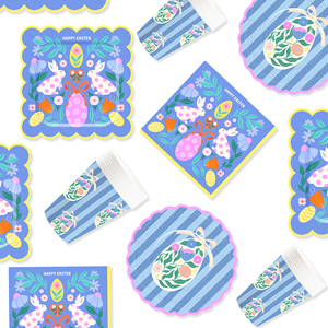 DAMAI <b>Easter</b> Party Supplies Party Disposable Tableware Set Birthday Favor for 8 Guests Bunny Eggs Paper Plates Cups <b>Napkins</b> - Product Image 2