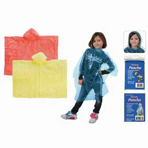 Portable Disposable Poncho Raincoats for Kids Rain Poncho Emergency PE Rain Coat for Children
