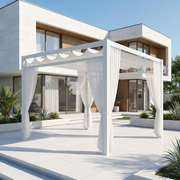 Pérgola Bioclimática Económica de Aluminio con Recubrimiento en Polvo, Techo Transpirable Ajustable e Impermeable, Puertas de Vidrio para Patios, Jardines y Cafés