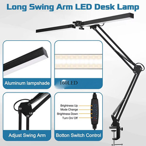 Factory OEM Led Desk Lamp Double Head Study Table Clip USB 20W Adjustable Arm Aluminum <strong>Clamp</strong> <strong>Light</strong> for 2 Computer Lamparas - Product Image 2