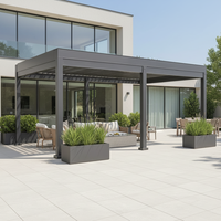 Gazebo carré mural/autoportant en alliage d'aluminium avec éclairage LED personnalisé, motorisation électrique, toit à lames orientables, anti-corrosion
