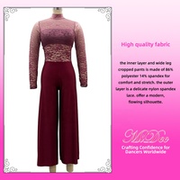 Combinaison de danse lyrique MiDee à fleurs dégradées en dentelle pour femmes adultes, manches longues et pantalon large pour les spectacles sur scène