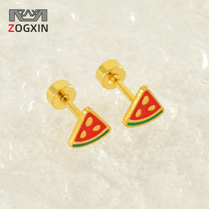 Zogxin Watermelon <b>Stud</b> Earrings Gold <b>Titanium</b> Steel Fruit Shape For Women - Product Image 1