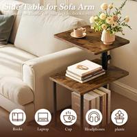 Table d'appoint d'angle rotative 360° avec plateau relevable, hauteur réglable, station de charge et roulettes pour canapé et chambre