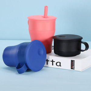 Taza de café plegable de 480 ml con pajita y asa, de silicona de grado alimenticio, para viaje. - Product Image 5