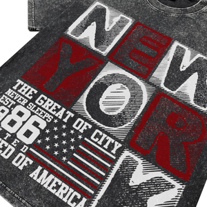 Camisetas de Hombre de Alta Calidad, Talla Grande, Color Negro Lavado al Ácido, Teñidas con Tinte, Transpirables, Personalizadas con Estampado DTG de Nueva York, Estilo Urbano, de Algodón - Product Image 4
