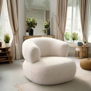 Living Room White U Shape Backrest Design Lamb Wool boucle living room <b>chairs</b> - Product Image 3