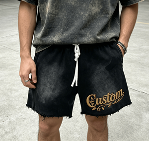 Shorts pour hommes High Street Sun Faded Vintage 100% coton, respirants, à taille mi-haute, brodés, avec cordon de serrage - Product Image 5