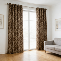 Tissu satiné jacquard floral marron élégant de haute qualité en gros pour rideaux