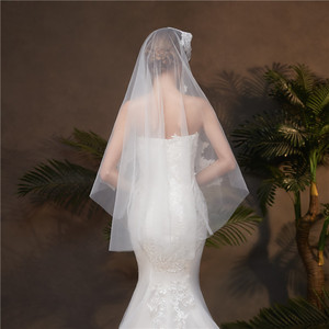 WAN200 — voile de mariée blanc en dentelle ivoire, livraison gratuite, courte, une étape, voile à doigt de mariage avec peigne - Product Image 4