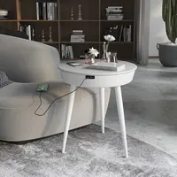 Wohnzimmer Moderne Musik Lautsprecher Tragbare Seite Drahtloses Laden Holz Runder Kleiner Couch tisch