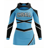 Uniforme de Porristas de Manga Larga con Pedrería, Traje de Spandex de Alta Elasticidad para Competencia, Actuaciones y Eventos de Equipo