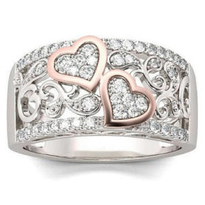 T0687 Anello da Donna in Oro Bianco con Diamanti Naturali Taglio a Cuore, Fede di Fidanzamento, Colore G - Product Image 1