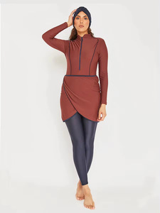 Couleur unie Femmes Couverture Complète Ensemble Trois Pièces Manches Longues <span class=keywords><strong>Burkini</strong></span> Conservateur Maillot de Bain Pantalon Long Chapeau Vêtements de Plage - Product Image 6