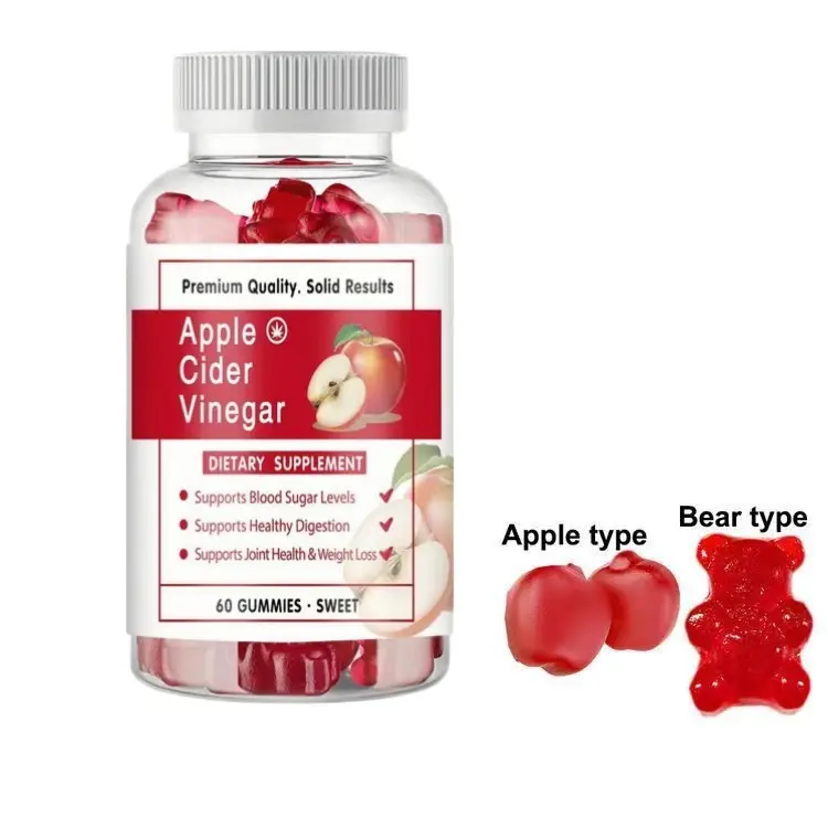 Uçucu elemanlar folik asit ve B6 vitamini ve B12 takviyesi ile Vegan ACV ile elma şırası sirke Gummies
