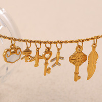 Pendentif en acier inoxydable plaqué or PVD 18K avec breloques clé, verrou, plume, flèche, lune et zircon pour la création de bracelets, colliers et sacs DIY