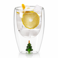 Taza de Vidrio Personalizada de Doble Pared Aislada de 250 ml, con Diseño Navideño Festivo, para Café o Té