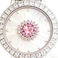 Montre-bracelet pour femme de luxe avec un ensemble de diamants, pierre précieuse rose, cadran en nacre, personnalisable, en acier inoxydable