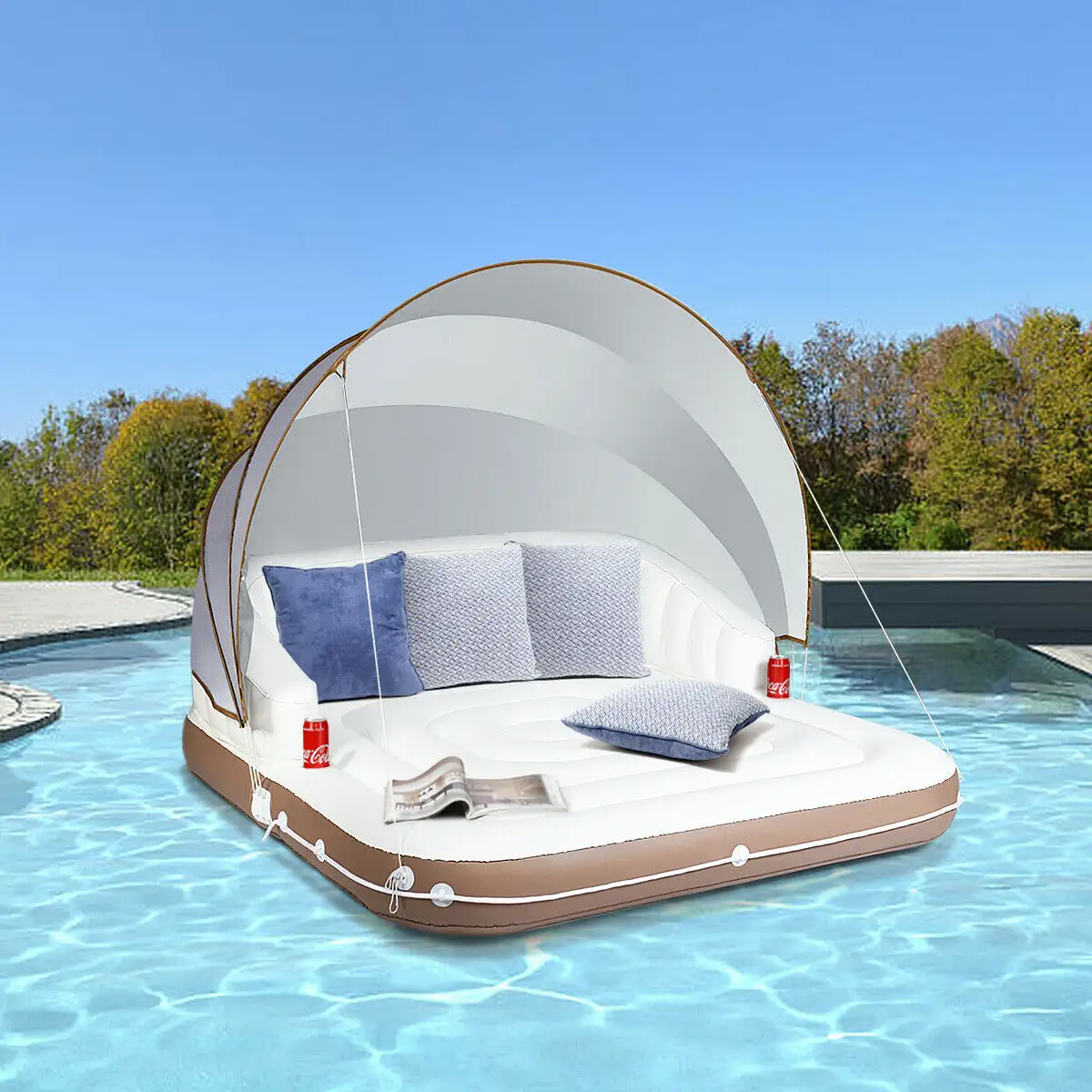 Opblaasbaar Zwembad Float Lounge Zwemmen Luifel Eiland
