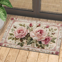 Alfombra de Entrada Kongyu Home Textiles con Estampado de Rosas Rosadas Vintage, Estilo Shabby Chic, Antideslizante, para Puerta Principal, Diseño Botánico Rústico