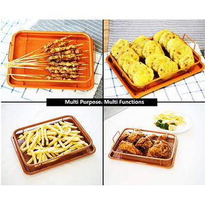 Juego de 2 Bandejas Antiadherentes para Hornear con Canasta para Freír al Aire, Bandeja Rectangular <span class=keywords><strong>y</strong></span> Colador - Product Image 3