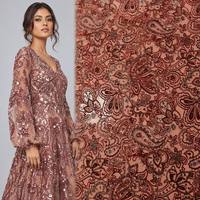 Tissu en velours Burnout, nylon tissé, viscose, imprimé floral Paisley, semi-transparent, avec perles, velours Devoré floral pour Kaftan Abaya