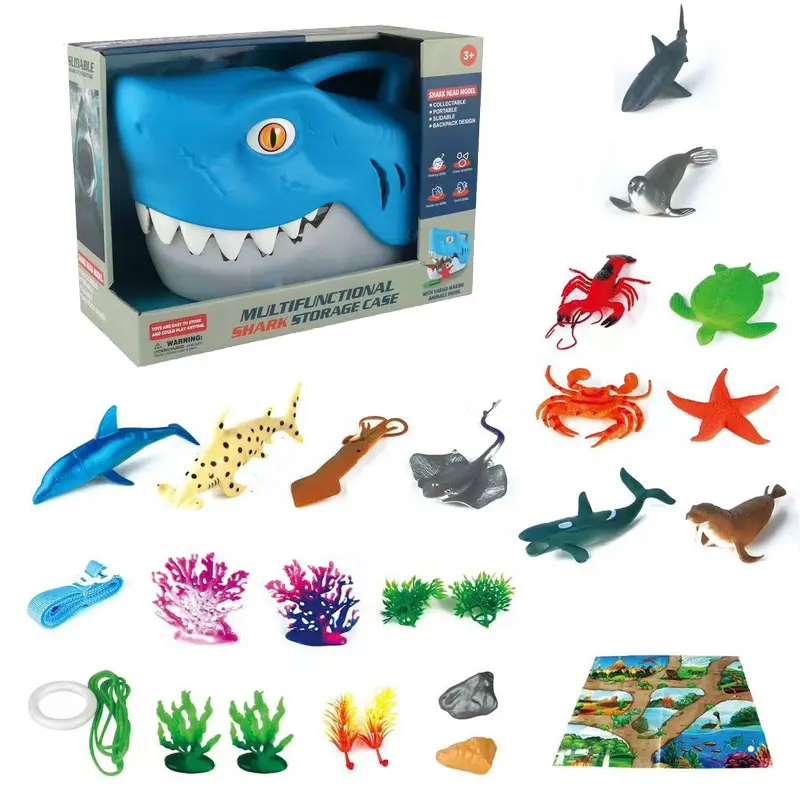 Giocattoli educativi 27 pz custodia per animali di mare squalo animale giocattolo in plastica set di giocattoli