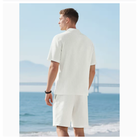 Ensemble de plage décontracté pour homme, été 2026, style européen et américain, tricoté, 100 % fibre de bambou, chemise à manches courtes rayée et short