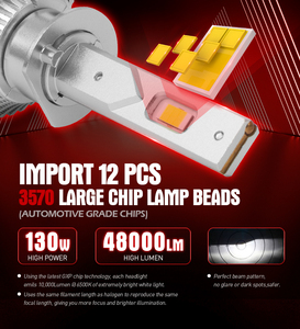 Xenplus U13 130W 12V 48000lm 6500K 3570 Chip Tự Động Đèn Cao Thấp Chùm Nhỏ Đầu Ánh Sáng H1 <span class=keywords><strong>LED</strong></span> Đèn Pha Bóng Đèn H4 H11 Fan - Product Image 2