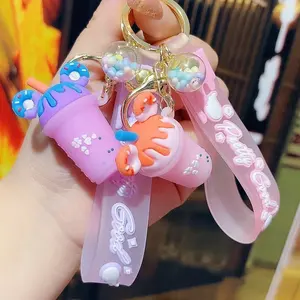 Custom Creative 3D PVC Ice Cream Milk Tea Pendant Key Chain Rubber Keychain Car Accessories