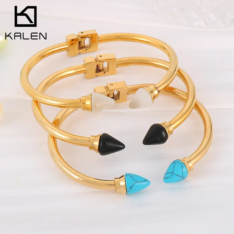 Kalen Jewelry braccialetti a forma di chiodo turchese braccialetti placcati oro con apertura in acciaio inossidabile