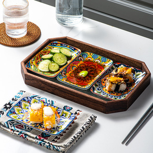 Plat <span class=keywords><strong>de</strong></span> <span class=keywords><strong>service</strong></span> rectangulaire en <span class=keywords><strong>porcelaine</strong></span> vintage bohème, motif végétal, compatible micro-ondes, émail coloré, assiettes créatives pour sushis et desserts - Product Image 4