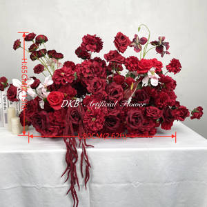 อุปกรณ์ตกแต่งแถวดอกไม้แบบสัมผัสจริงช่อดอกไม้งานแต่งงานสีแดงบลัชออน - Product Image 2