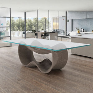 Ensemble de table à manger moderne et écologique ML-CF09 avec plateau en verre et base en bois massif, chaises pour bureau, hôtel, maison, salon, salle de bain, entrée - Product Image 1