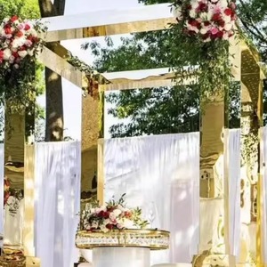 Vàng Đám Cưới Vòm Khung Nền Thép Không Gỉ Giai Đoạn <span class=keywords><strong>Backdrop</strong></span> Với Hoa Nhân Tạo Cho Đám Cưới Dàn - Product Image 2