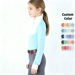 Camisa Ecuestre para Adolescentes, Manga Larga con Medio Cierre de Botones, Blanca y Azul, para Montar a Caballo, Camisas para Espectáculos Ecuestres para Niños - Product Image 3
