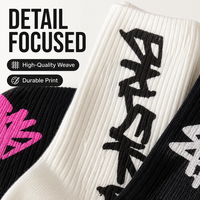 Chaussettes tendance streetwear graffiti pour femmes, mi-mollet, imprimées lettres, style délavé, pour couples, vente en gros