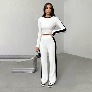 Spring and Autumn New Casual Breathable Plus Size Women's Embroidered Slim Fit Wide Leg Pants Two Piece Sports Set - Product Image 6