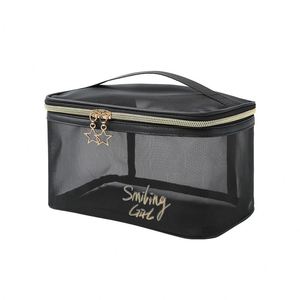Bolsa de Maquillaje Personalizada de Malla Transparente de Poliéster con Asa Suave, a la Moda, Portátil, con Cierre Grande, para Cosméticos de Mujer - Product Image 5