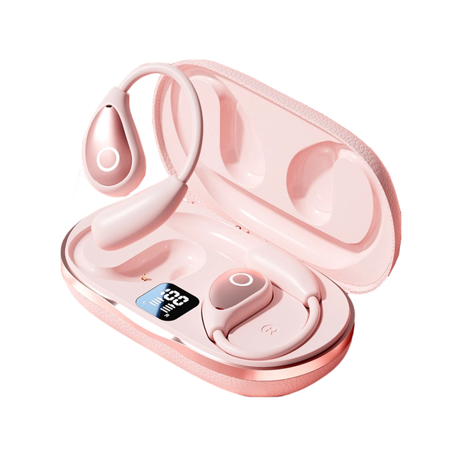 Leather-texture Ear-hook Earbuds IPX4 Waterproof Digital Display Noise Cancelling Earphones Hifi Stereo Sound Mini Headphones