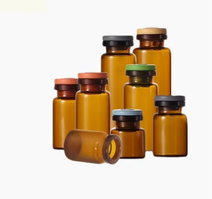12ml/30ml amber glass vial, empty glass packaging bottle, with matte gold/silver cap, custom lid color supported - Product Image 1