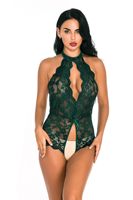 Lingerie d'été sexy en dentelle, body licou à col montant et décolleté plongeant, teddy transparent érotique pour femme, nuisette une pièce, vente en gros