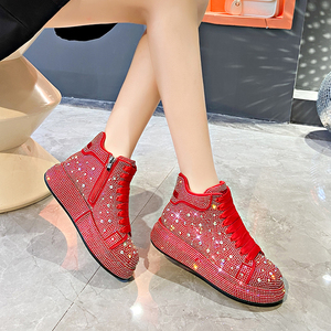 Customized Wholesale Fashion High <b>Top</b> <b>Rhinestone</b> Sports Shoes Breathable Thick Soled Women's Shoes - Product Image 5