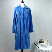 Peignoir à capuche en flanelle bleue pour femme, doux et thermique, long, boutonné sur le devant, en polaire corail, vêtement d'intérieur d'hiver
