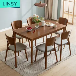 Linsy Nordic 4 6 Seater Long Solide Wood Chair Black Square Wooden Dining Table Set Ls003R11