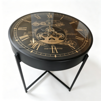 Table d'appoint ronde en métal noir Armens 2026, design vintage avec engrenages d'horloge, pour salon, table basse, décoration d'intérieur