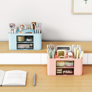 Office Organizer Rectangle Solid Color Covered With Compartments Desktop Storage Box For Home Office Student Use - Product Image 2