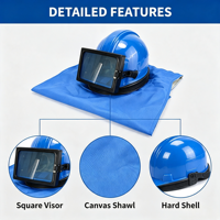 Born Machinery Combo de protection pour sablage : Casque de sécurité ABS 180x110mm avec visière transparente double couche + Écharpe en toile anti-poussière